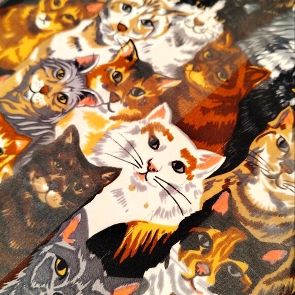 Cat Pattern Long Silk Scarf Kitty Cats Vintage - Picture 10 of 10